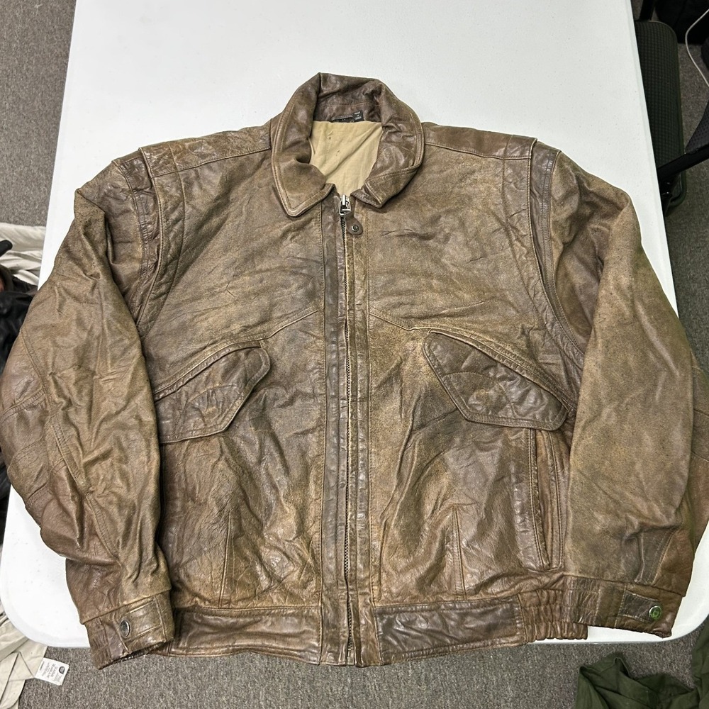 Peter England Leather Bomber Jacket Mens Medium Brown Distressed Flight Vintage